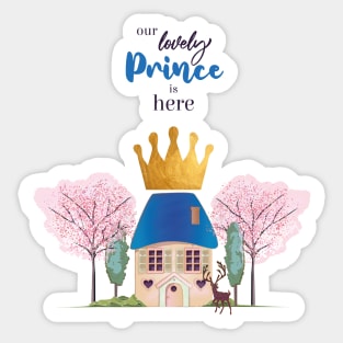 Baby Boy Crowned Blue Gold Fairy Prince Castle Sticker